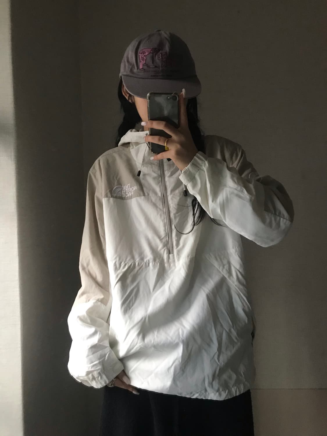노페 고프코어 화이트 카키 반집업 바람막이 상품이미지1