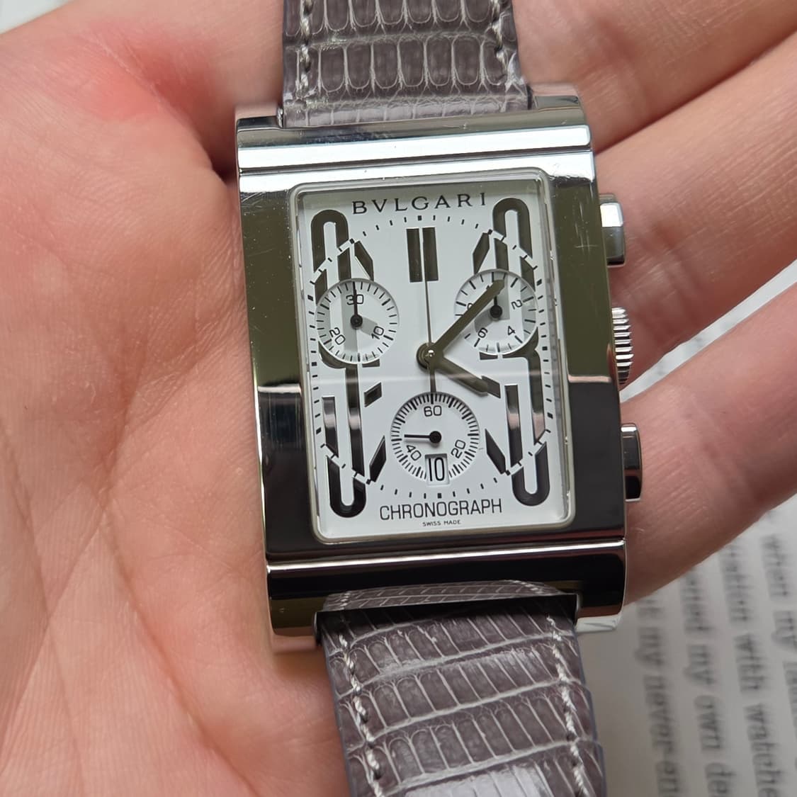 레어] 불가리 렉탕골로 사각탱크 크로노 라지스틸 쿼츠 화이트다이얼   상품이미지7