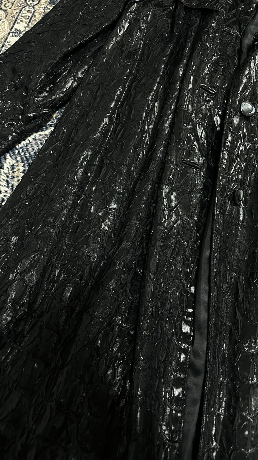 일본 빈티지 미츠코시 크링클 블랙 롱코트 상품이미지3