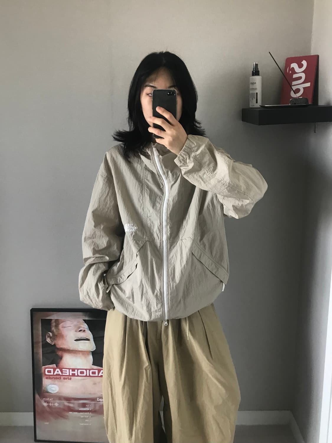 노스페이스 로고 나일론 베이지 바람막이 자켓 상품이미지4