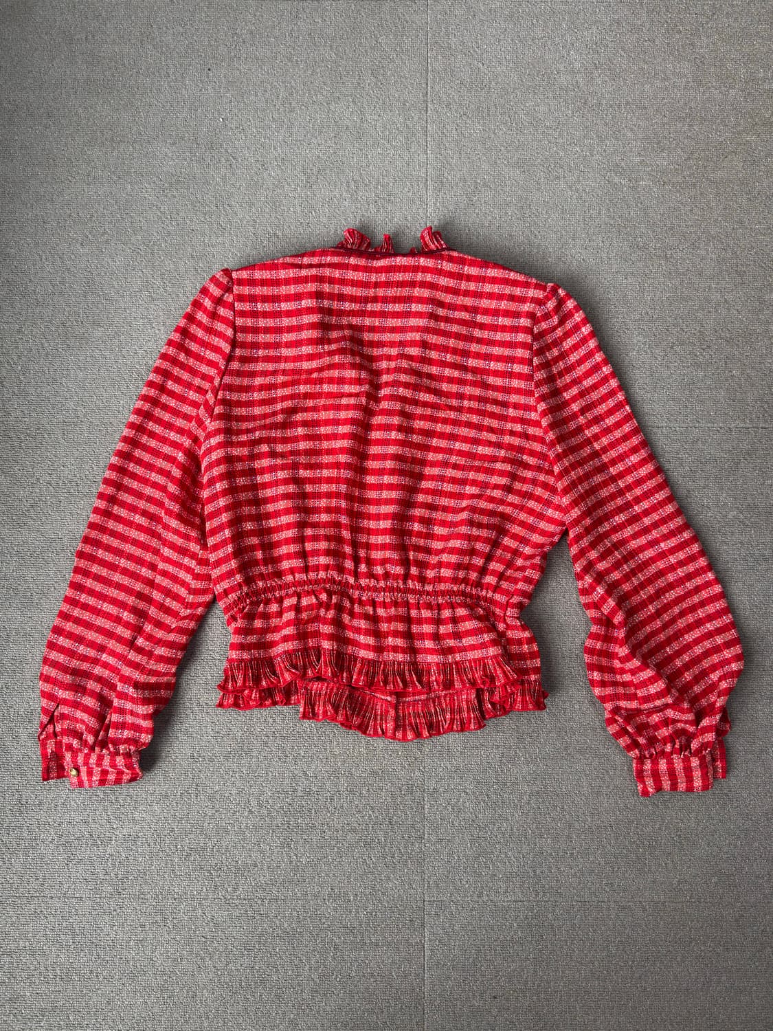 빈티지 레드 체크 프릴 블라우스 상품이미지5