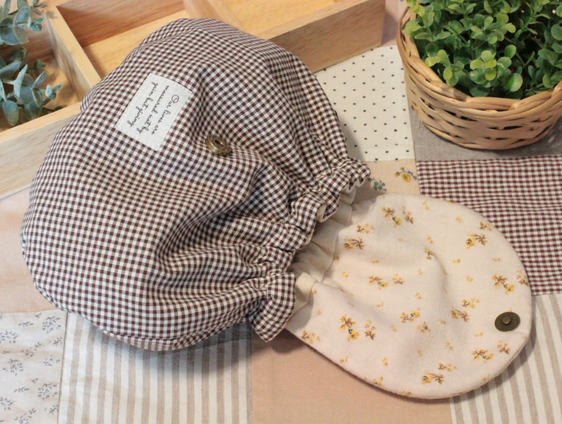 핸드메이드 브라운 체크 밴딩 파우치 상품이미지3