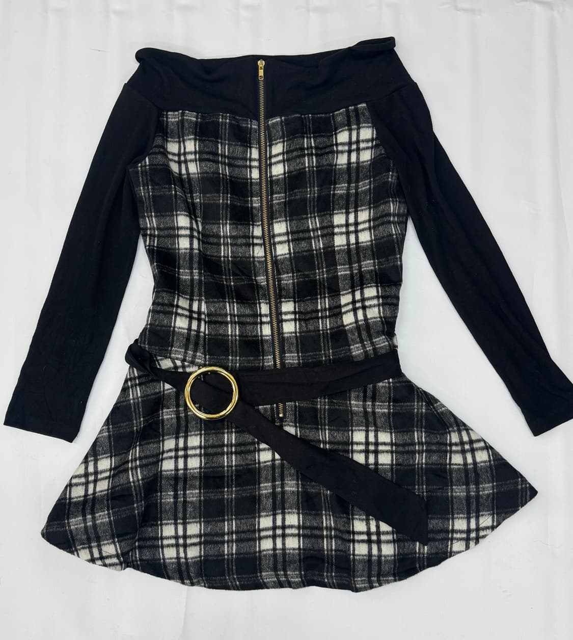 🖤슈슈룬 쇼콜라 오프숄더 원피스🖤체크 벨트 러블리 마계 블랙갸루 상품이미지2