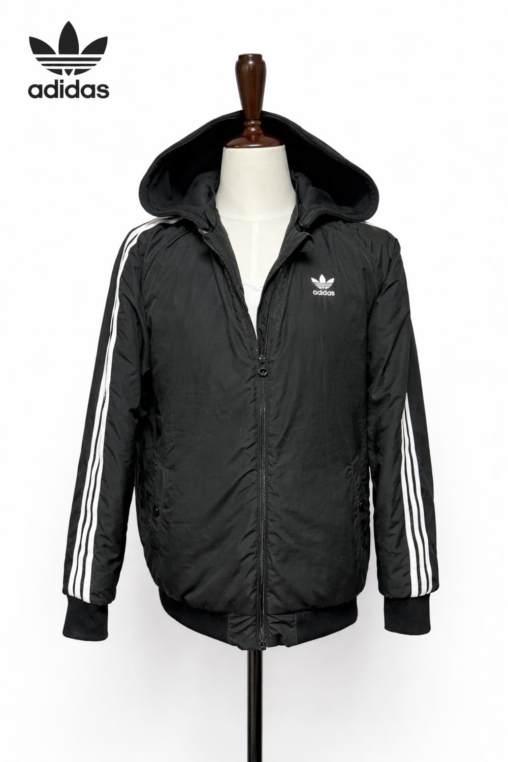 아디다스 봄버 후드 자켓 블랙 삼선 상품이미지1