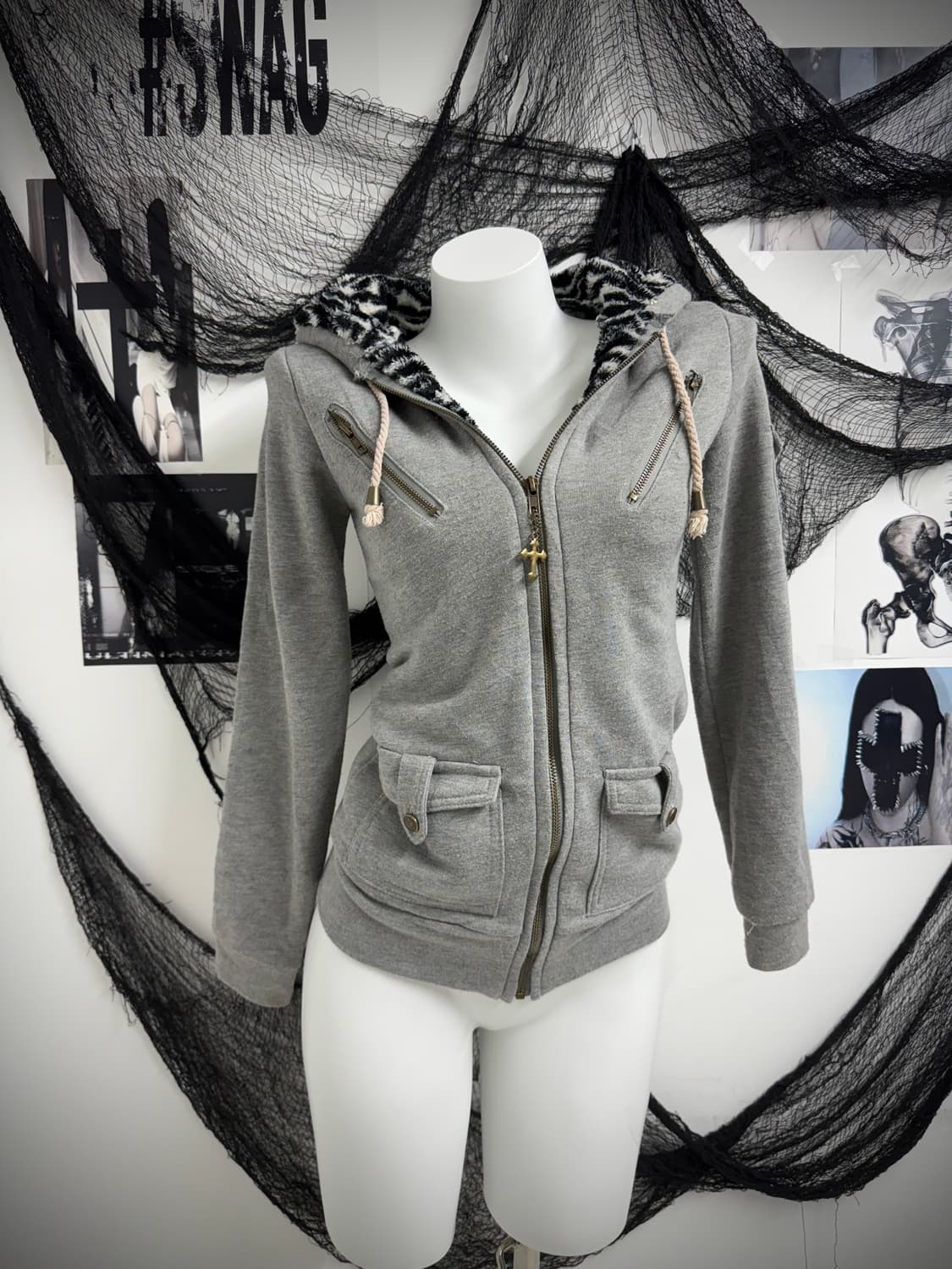 Cecil mcbee zebra pattern fur hood zipup 상품이미지1