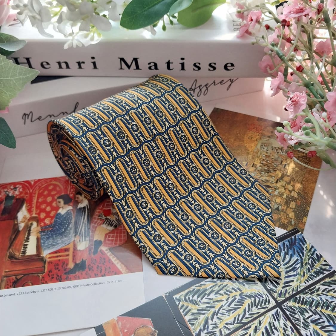 미쏘니 실크 골드 패턴 넥타이 9.6cm A+등급 K1422
 상품이미지2