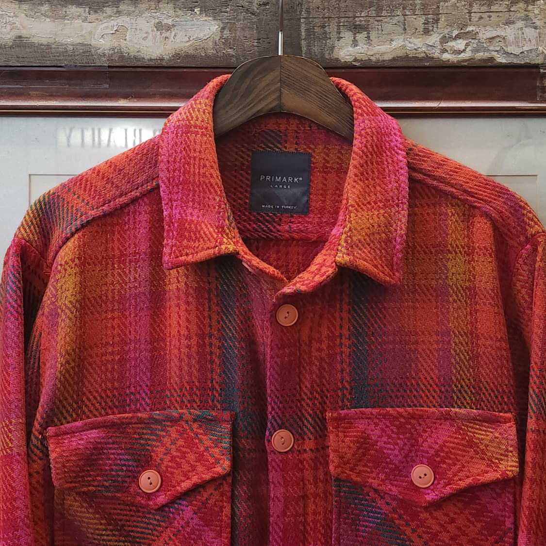 90s 아메리칸 빈티지 체크셔츠 헤비 플란넬 워크셔츠 레드 비비드 L 상품이미지3