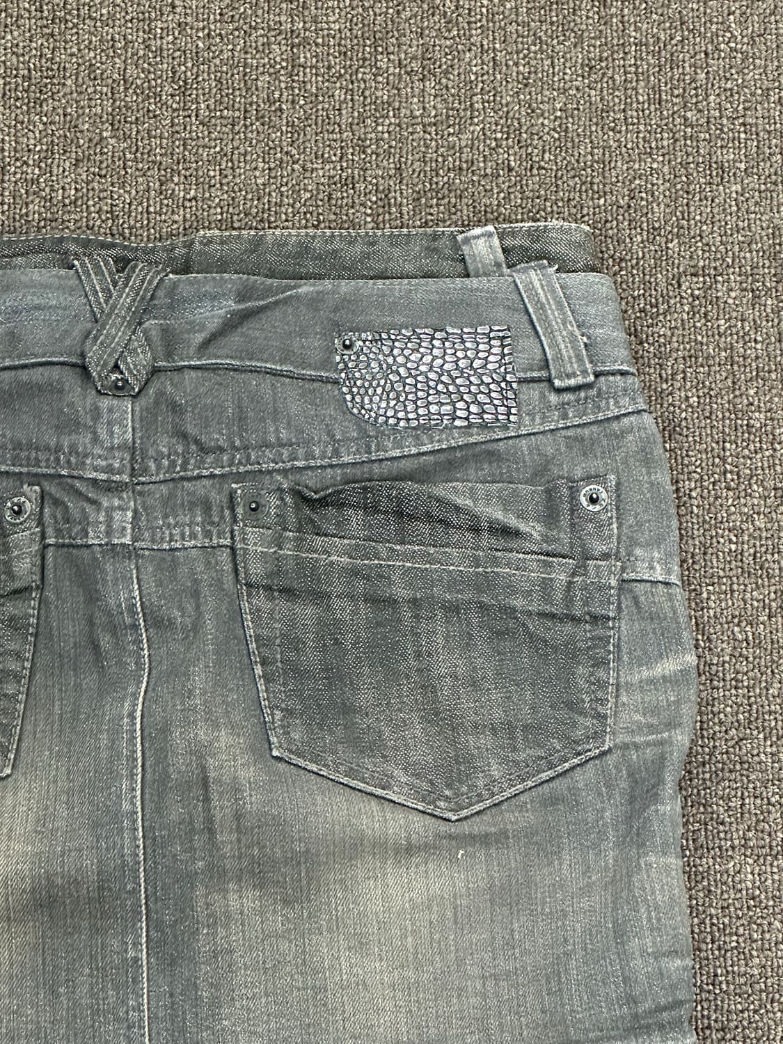 M)Japanese vintage 자수 벨티드 흑청 미니스커트 상품이미지6