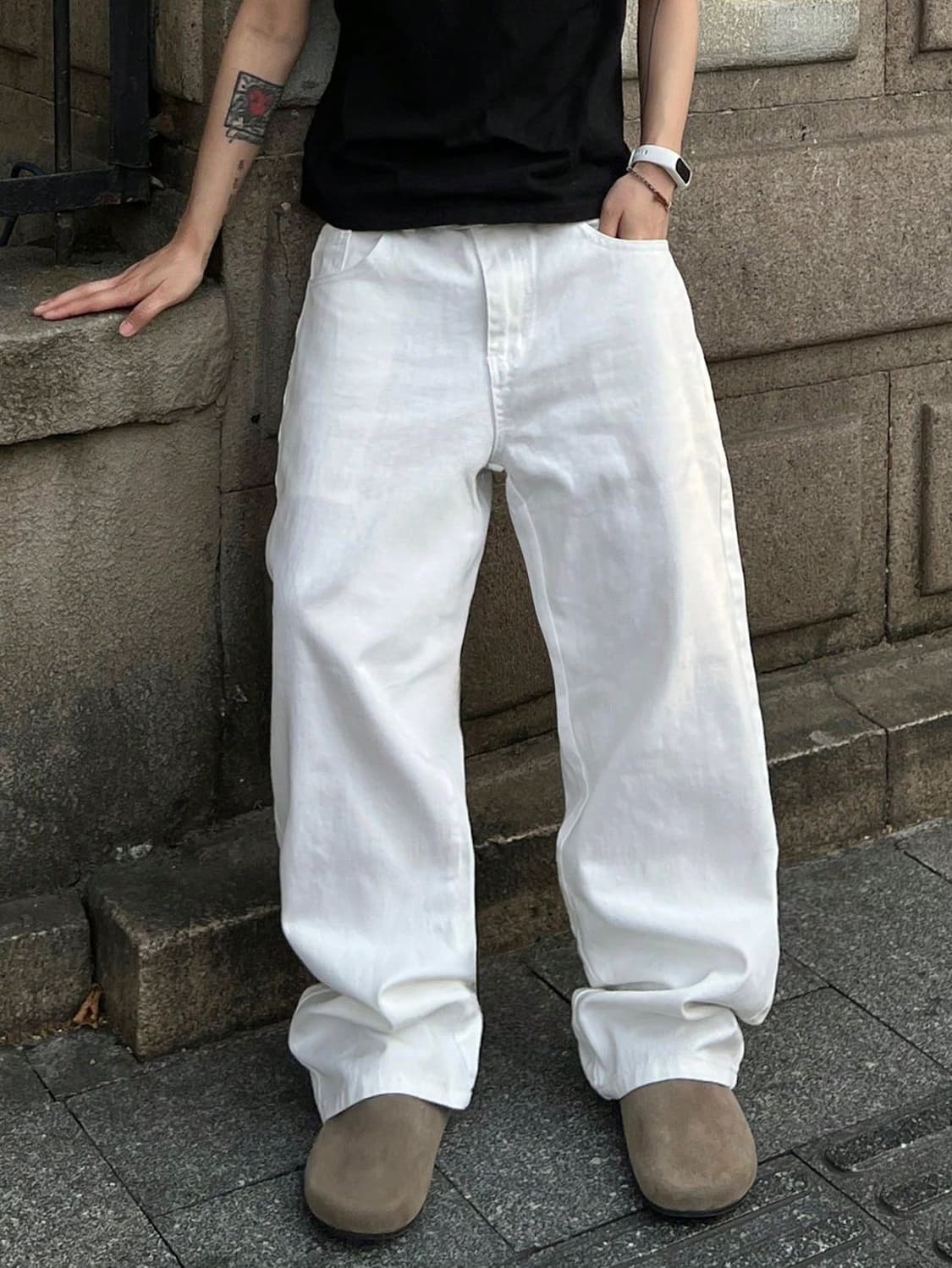 스투시 빅 올 진 화이트 배기진 상품이미지2