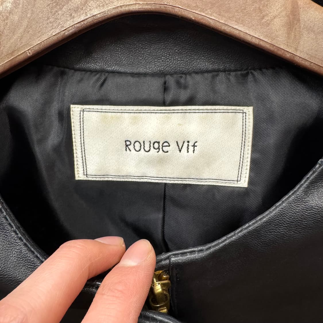 JPN VINTAGE 루즈 비프 노카라 크롭 레더 자켓 블랙 상품이미지5