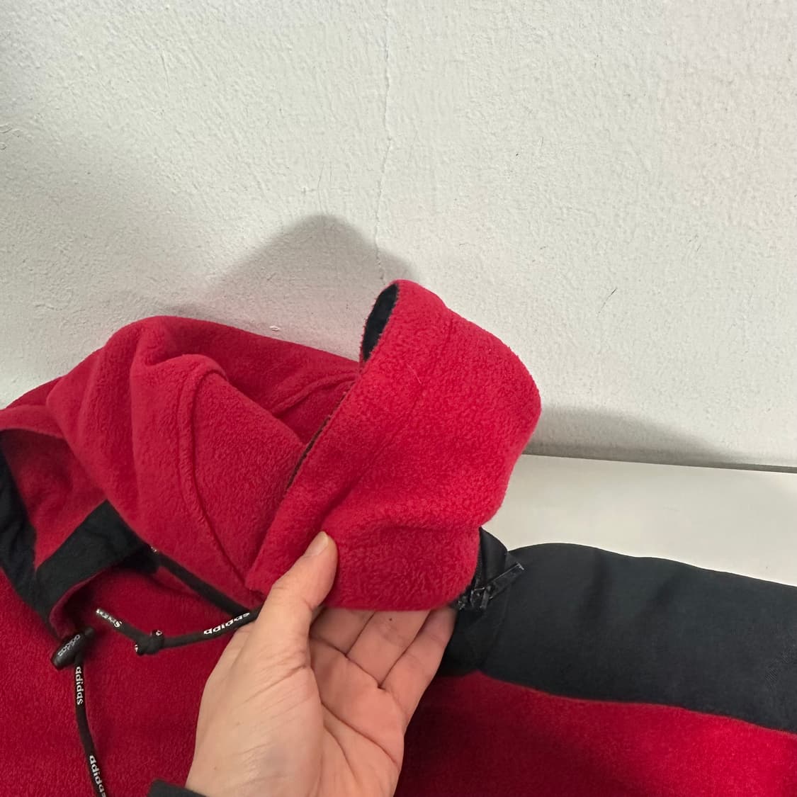 XL 아디다스 빨검 오버핏 후드탈부착 밑단스트링 플리스자켓 상품이미지4