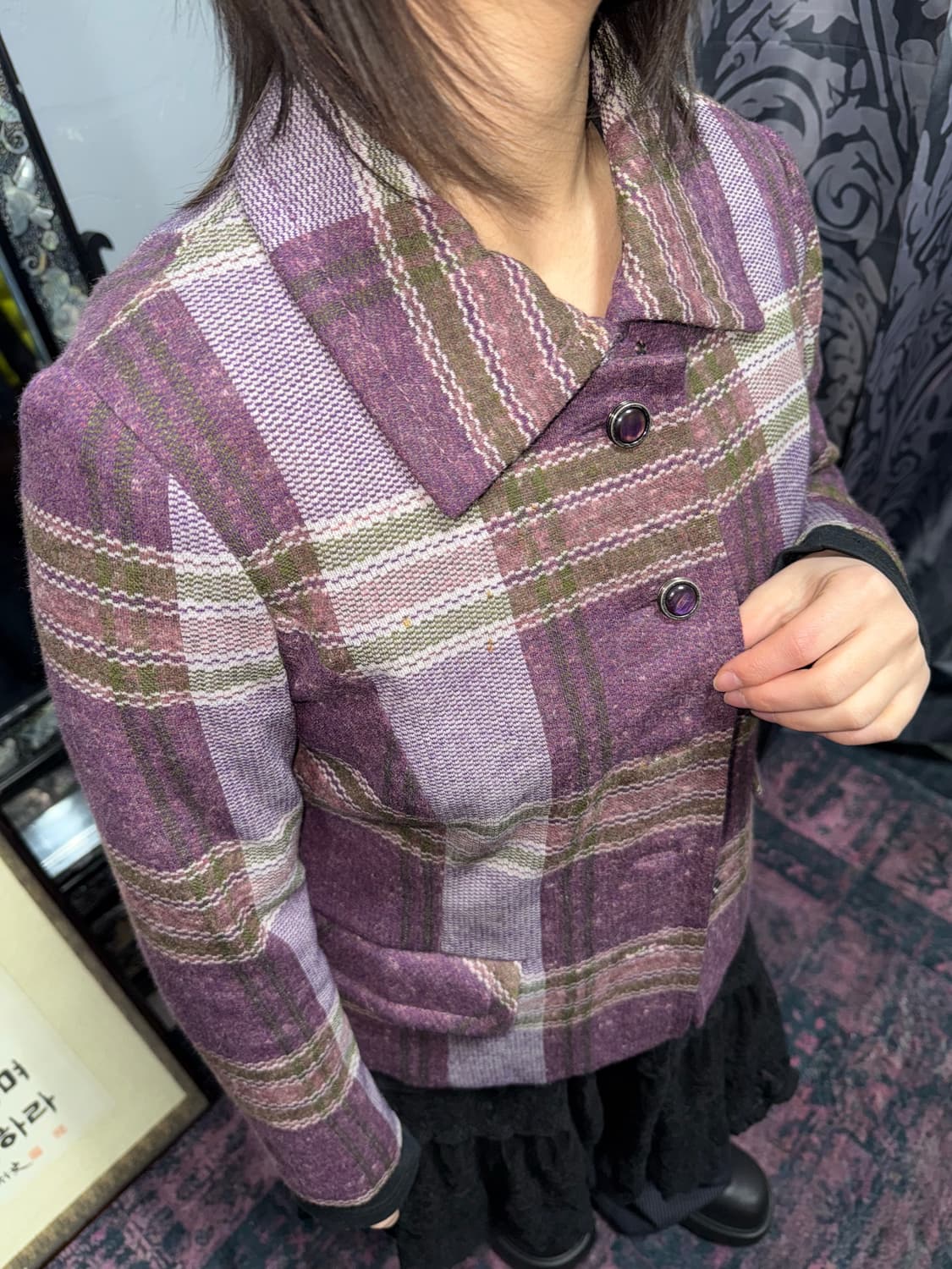 빈티지 퍼플 체크 엔틱단추 자켓 상품이미지1