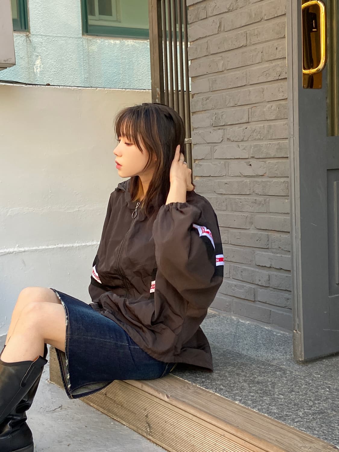 가오리핏 레터링 포인트 후드 점퍼 상품이미지1