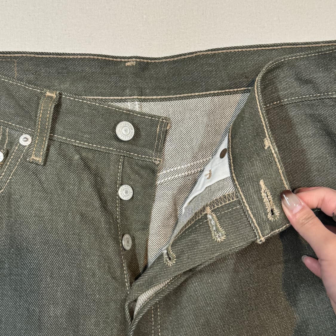 33inch) 리바이스 501 버튼플라이 리지드 데님 청바지 올리브 상품이미지7