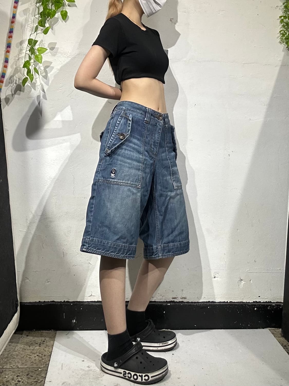 빈티지 중청 워싱 데님 버뮤다 팬츠 반바지  상품이미지1
