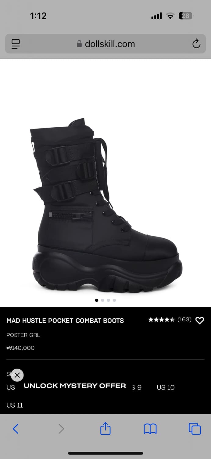 Dollskill 돌스킬 컴뱃부츠 워커 COMBAT BOOTS us9 상품이미지1