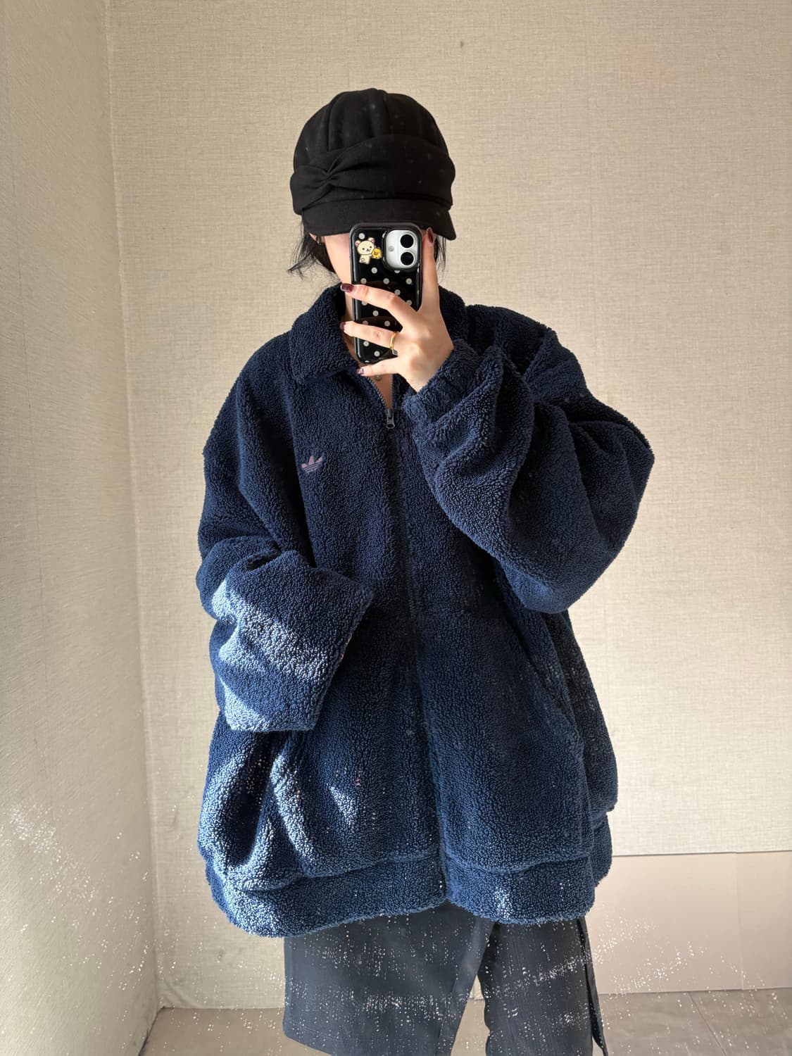 아디다스 네이비 오버핏 빅파이어버드 후리스 상품이미지4