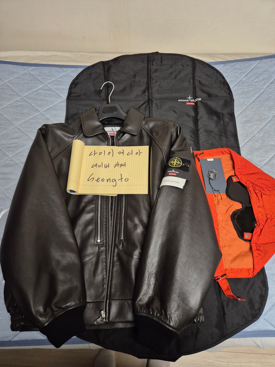 슈프림 스톤아일랜드 레더 봄버 자켓 L 상품이미지2