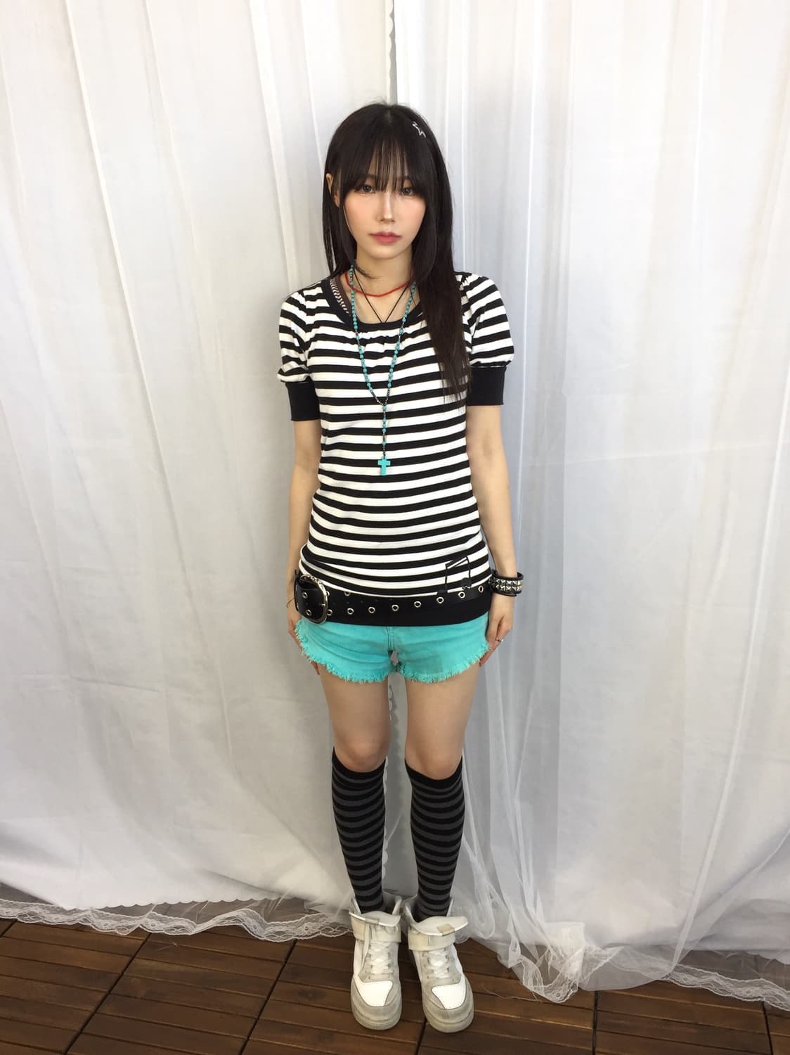 Jpn Y2k Striped Skull Graphic Tunic Top 상품이미지1