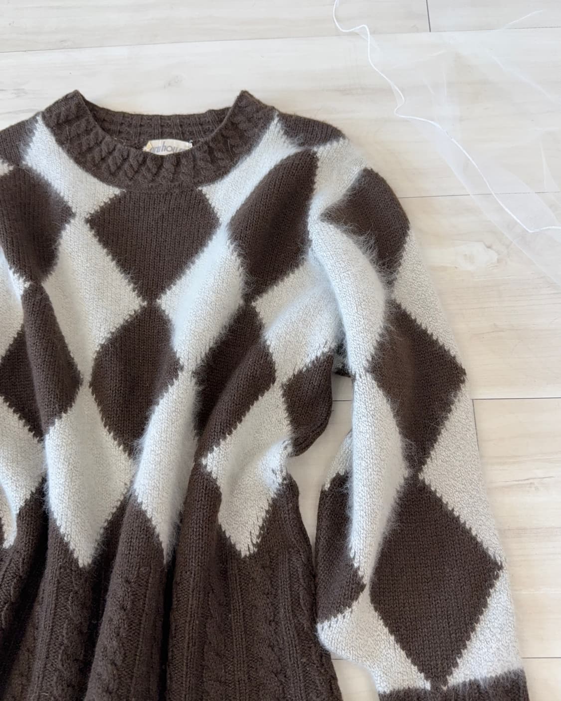 Brown diamond pattern wool knit 상품이미지10