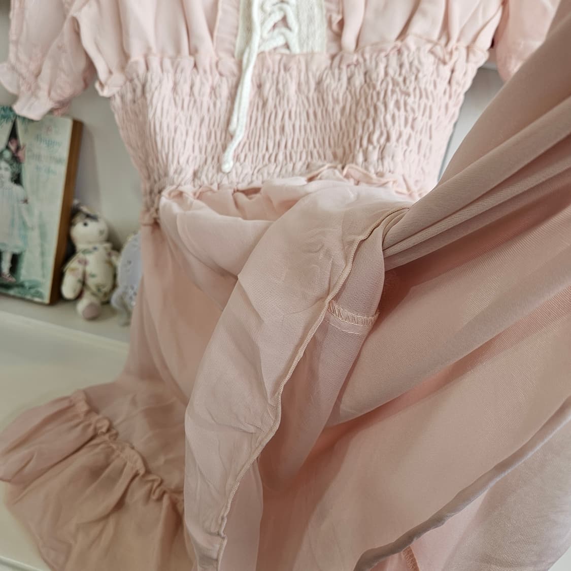 리본숄더 스모크 핑크 원피스 상품이미지7