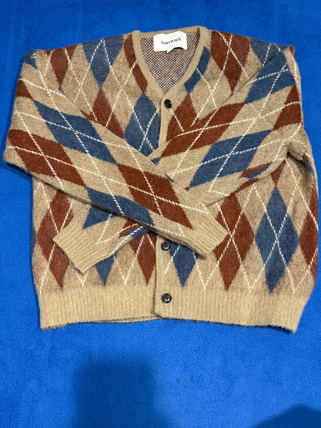 토니웩 모헤어 아가일 가디건 베이지/블루 상품이미지1