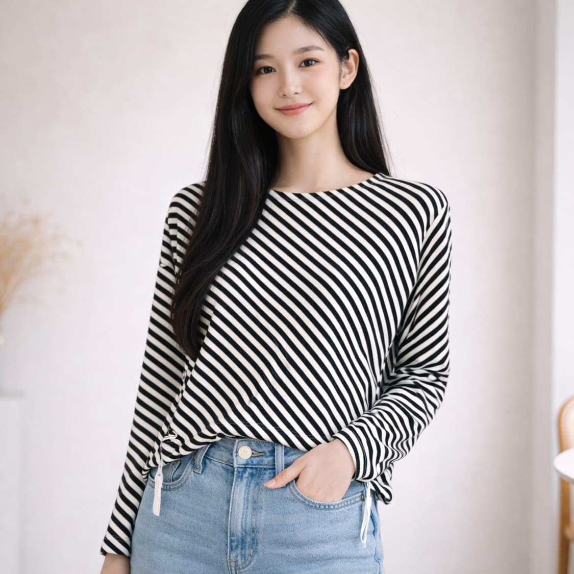 라코스테 사선 스트라이프 보트넥 티셔츠 상품이미지1