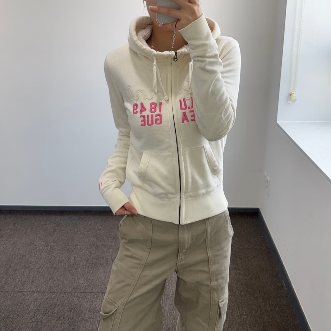 Who A U 후아유 캘리포니아 레터링 아이보리 후드집업 상품이미지2