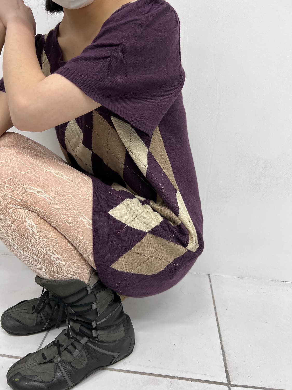 argyle pearl knit mini dress 상품이미지2