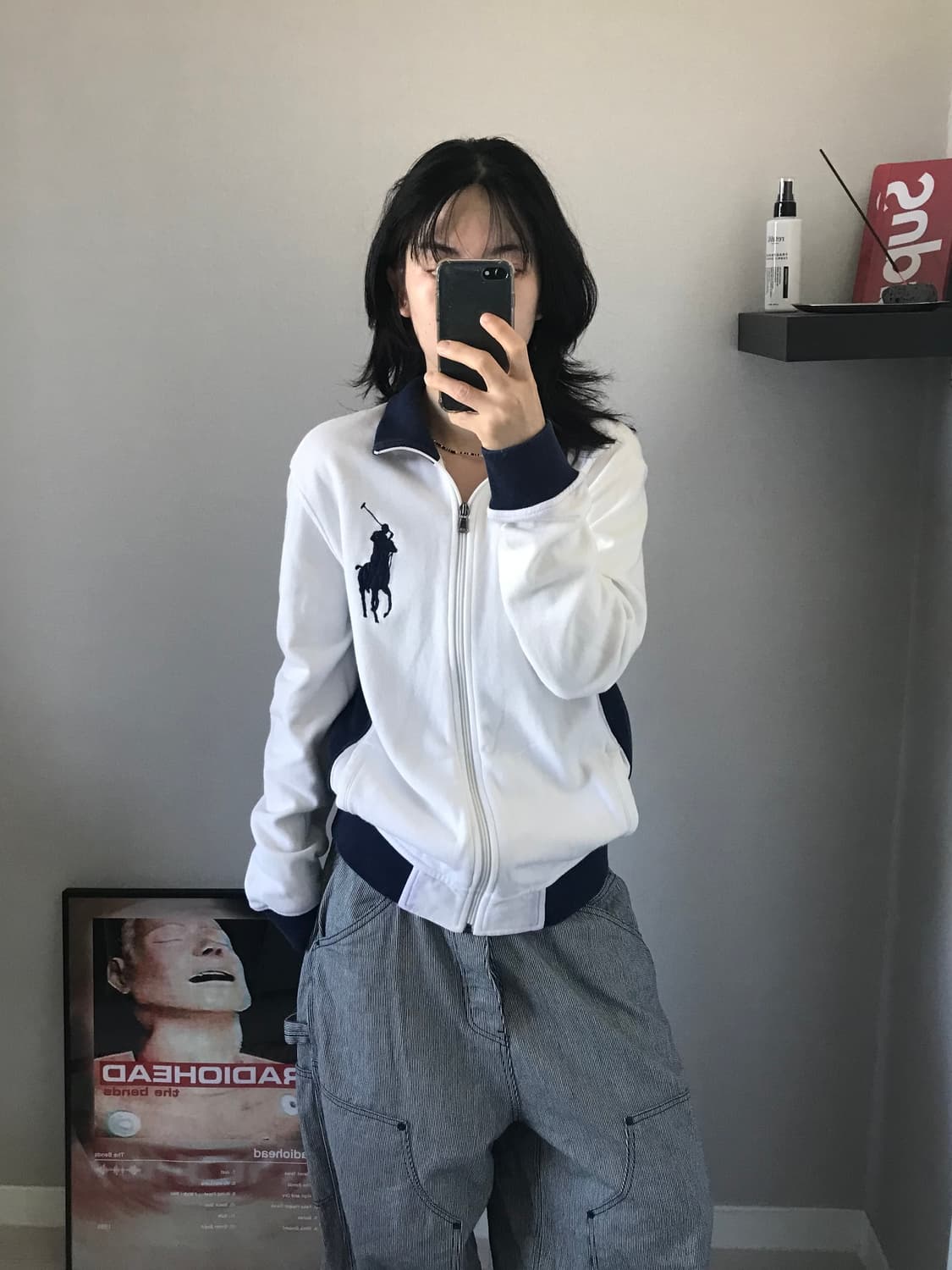 대장급 폴로 랄프로렌 빅포니로고 화이트 네이비 코튼 집업  상품이미지1