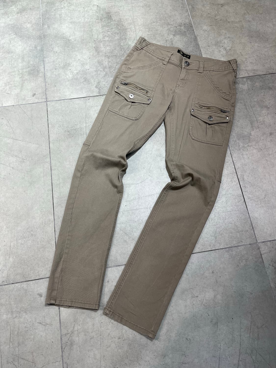 일본 빈티지 락펑크 베이지 카고 슬림핏 팬츠 상품이미지1