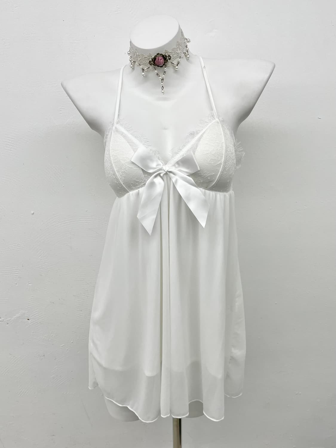 화이트 시어 레이스 슬립 상품이미지1