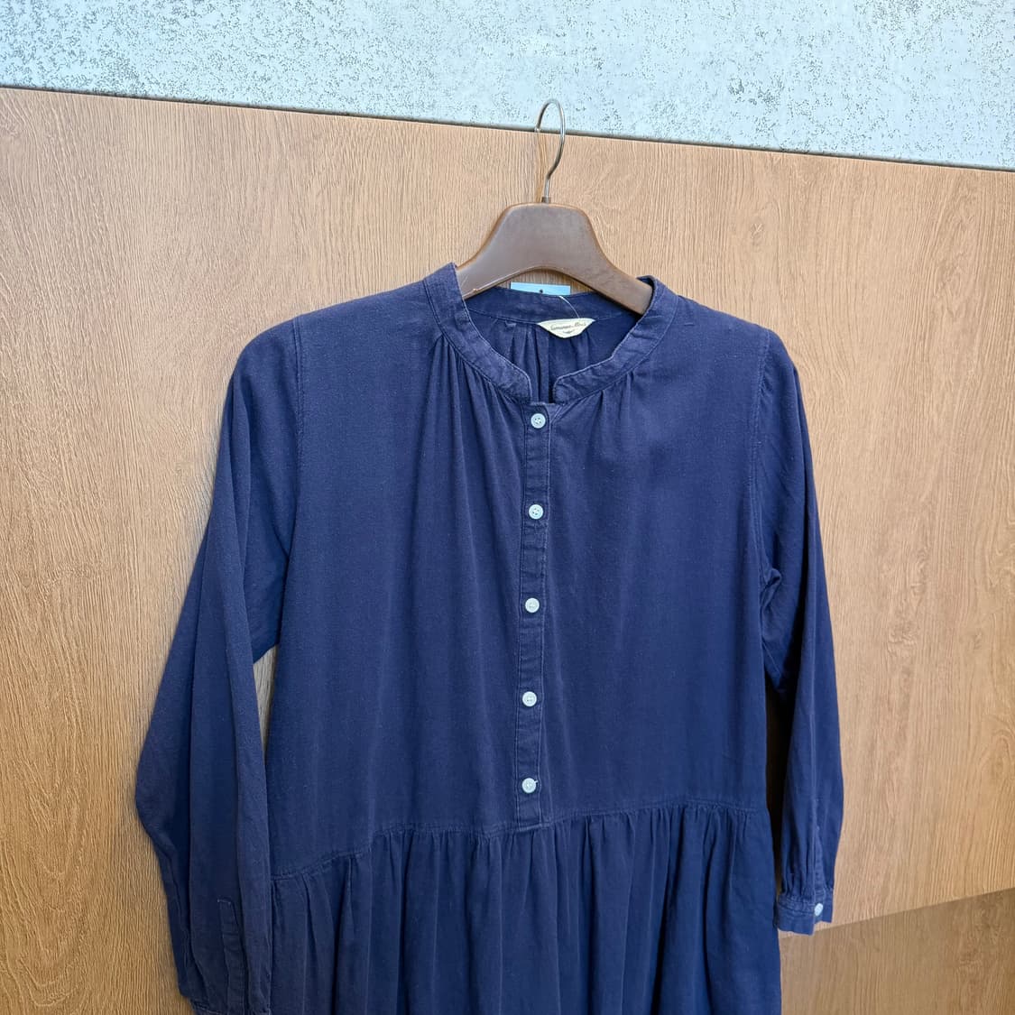 빈티지 헨리넥 코튼 미디 원피스 허리 드로우 스트링 디테일 루즈핏 네이비 상품이미지3