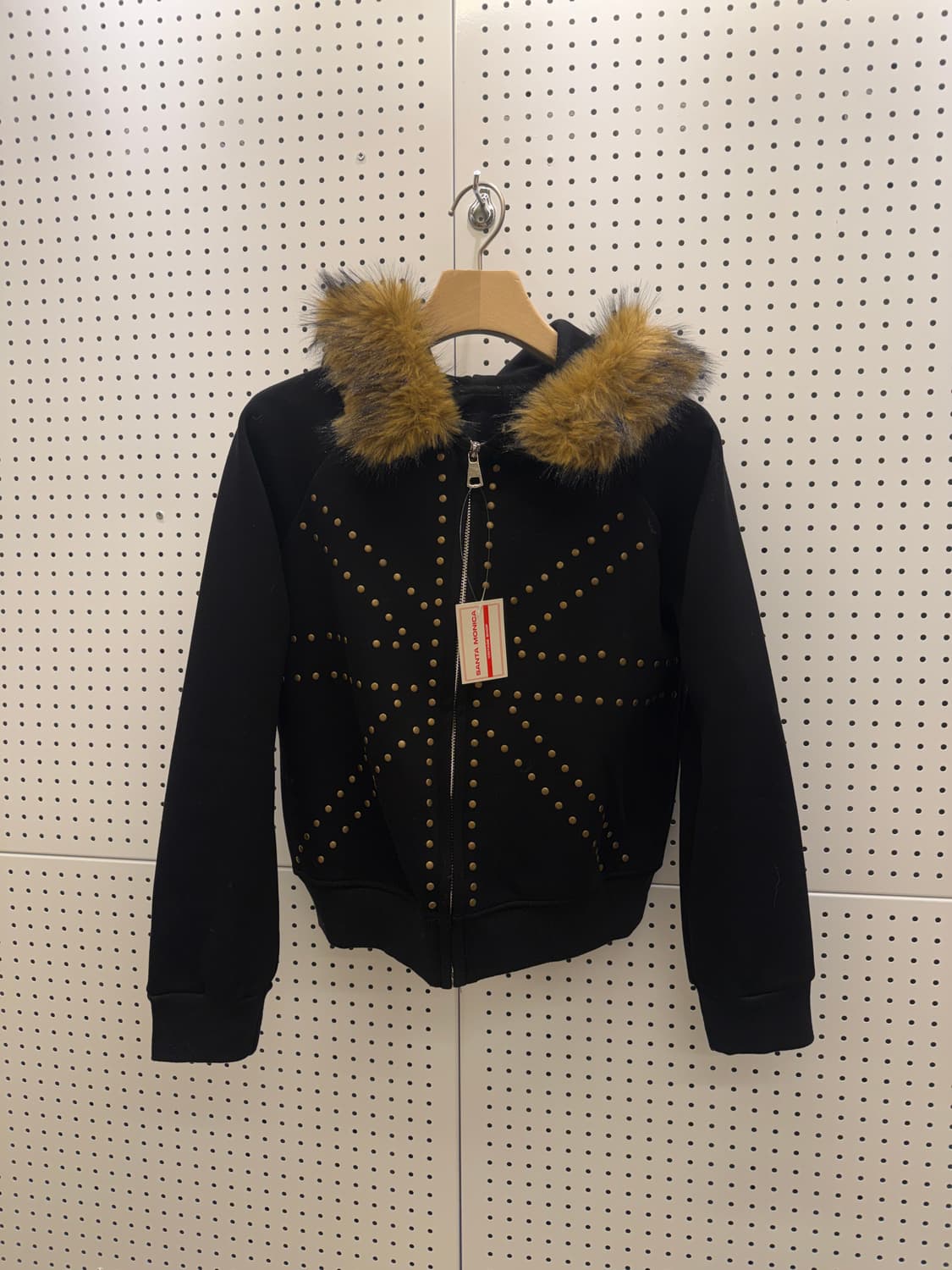 스터드 퍼 후드 집업 블랙 U840 상품이미지2