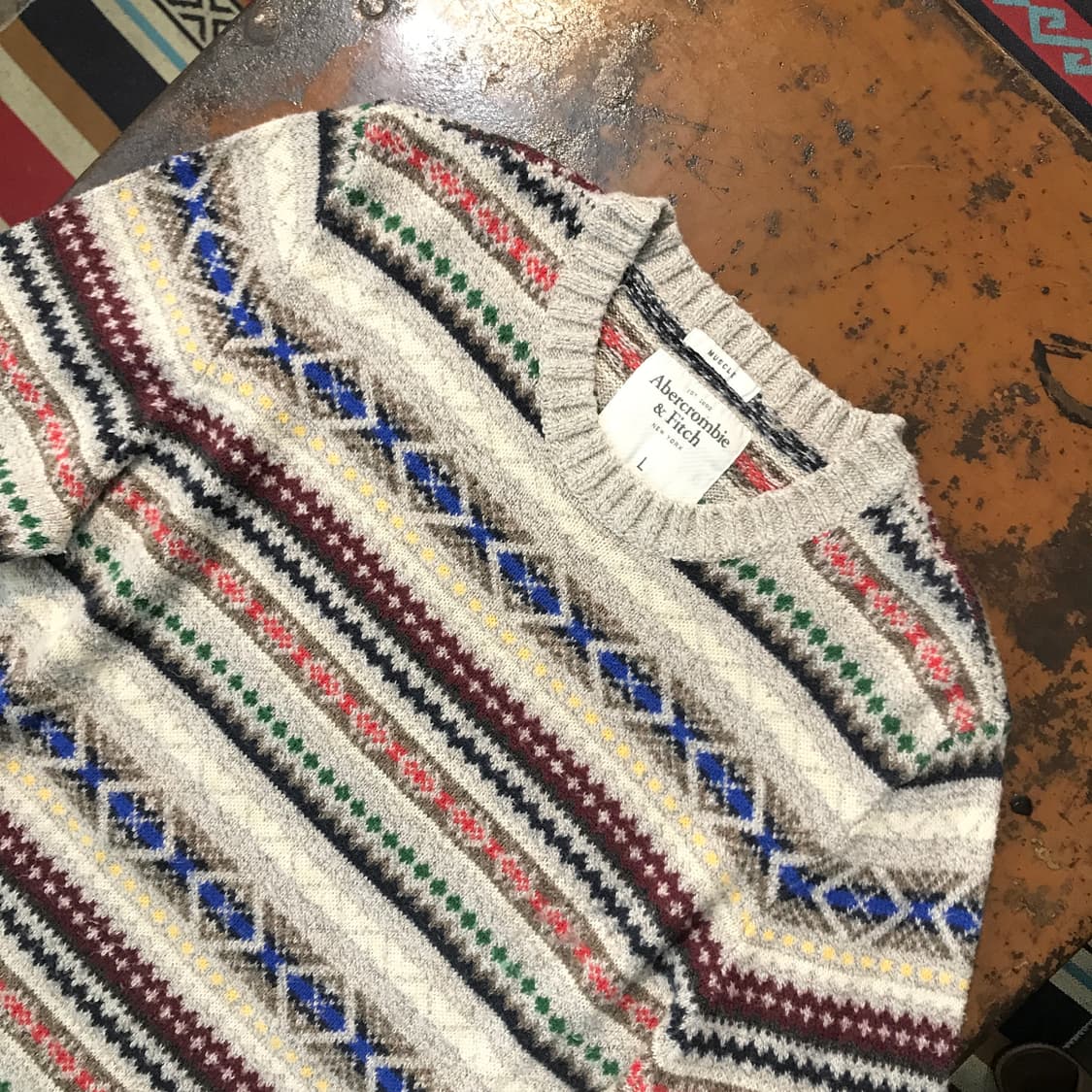 아베크롬비 페어아일 패턴 코튼 혼방 니트 남성 102 105 여성 프리 상품이미지3