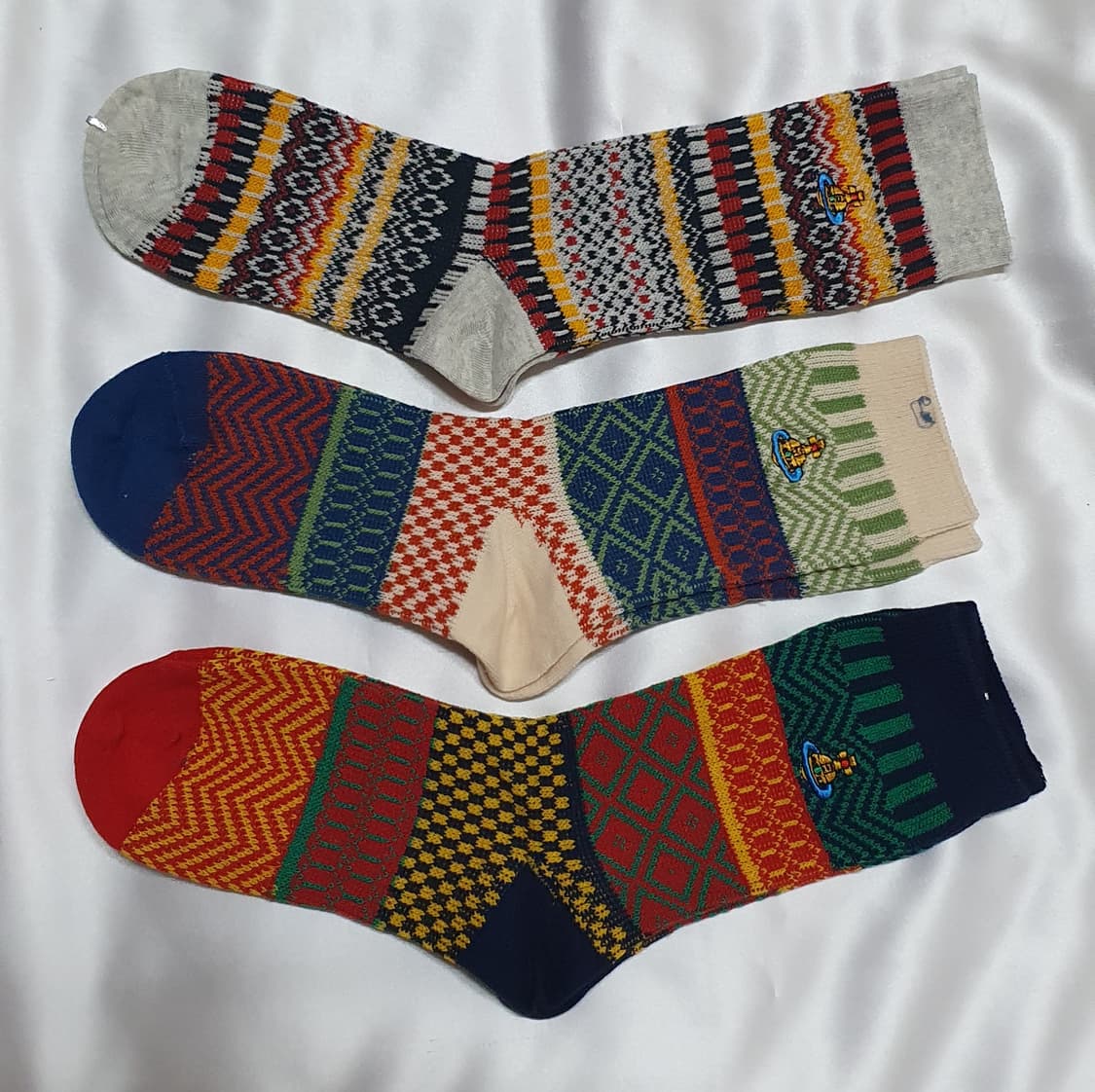 블루 그레이 그린 레드 크림베이지 에스닉 체크 비비안웨스트우드 양말  상품이미지7