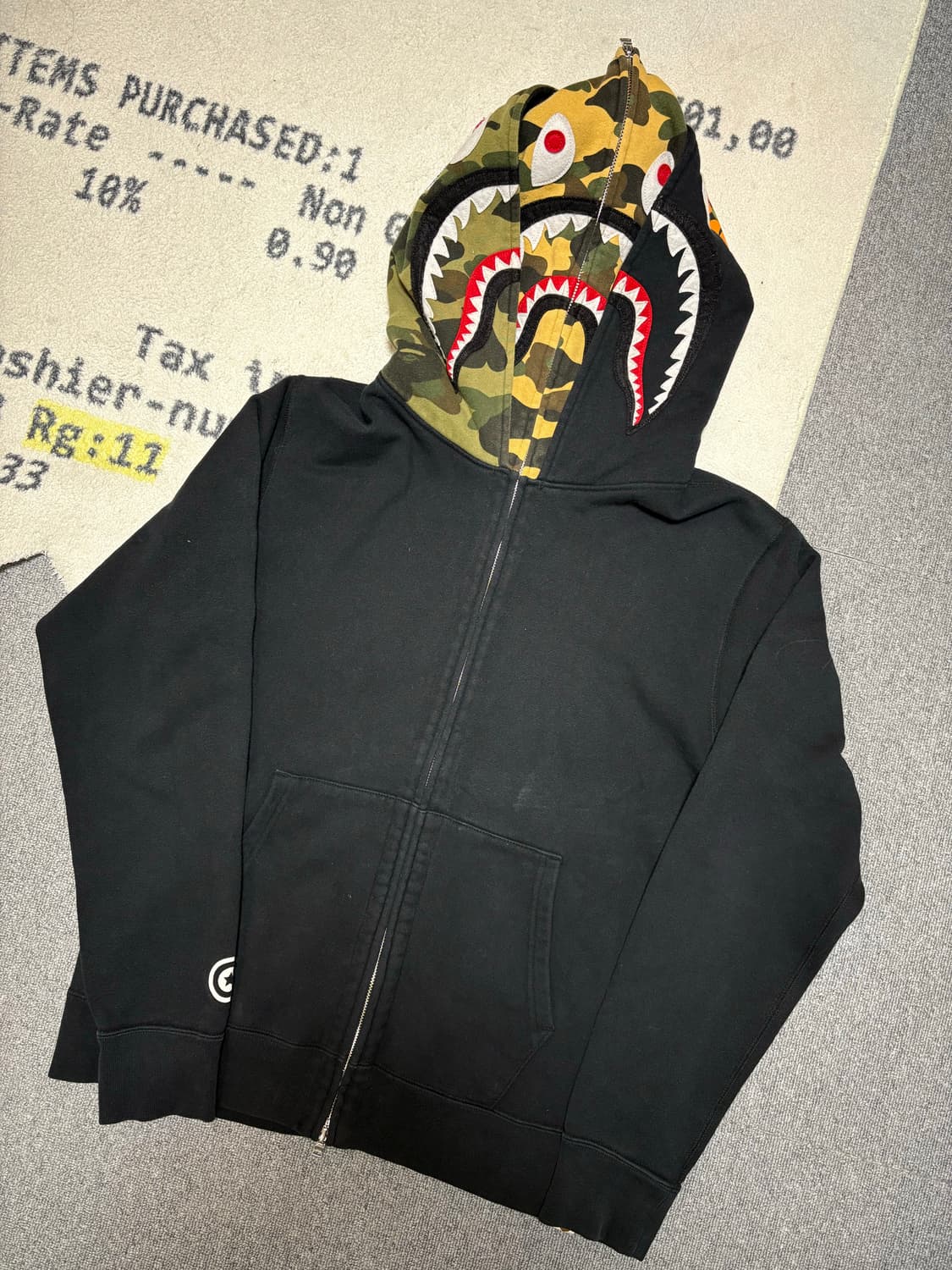 [L] 베이프 샤크 풀집업 더블후디 BK 상품이미지3