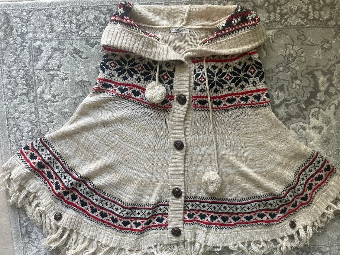 모리걸 빈티지 노르딕 후드 폼폼이 케이프❤️❄️ 상품이미지1