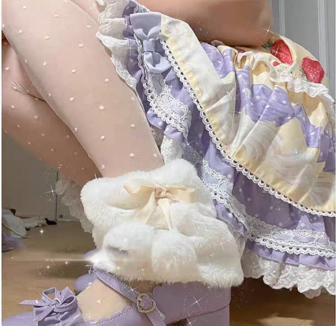 양산형지뢰계 레그워머 히메갸루 캐캐체 핀터깔 로맨틱 스나계 로리타 달천깔 상품이미지2