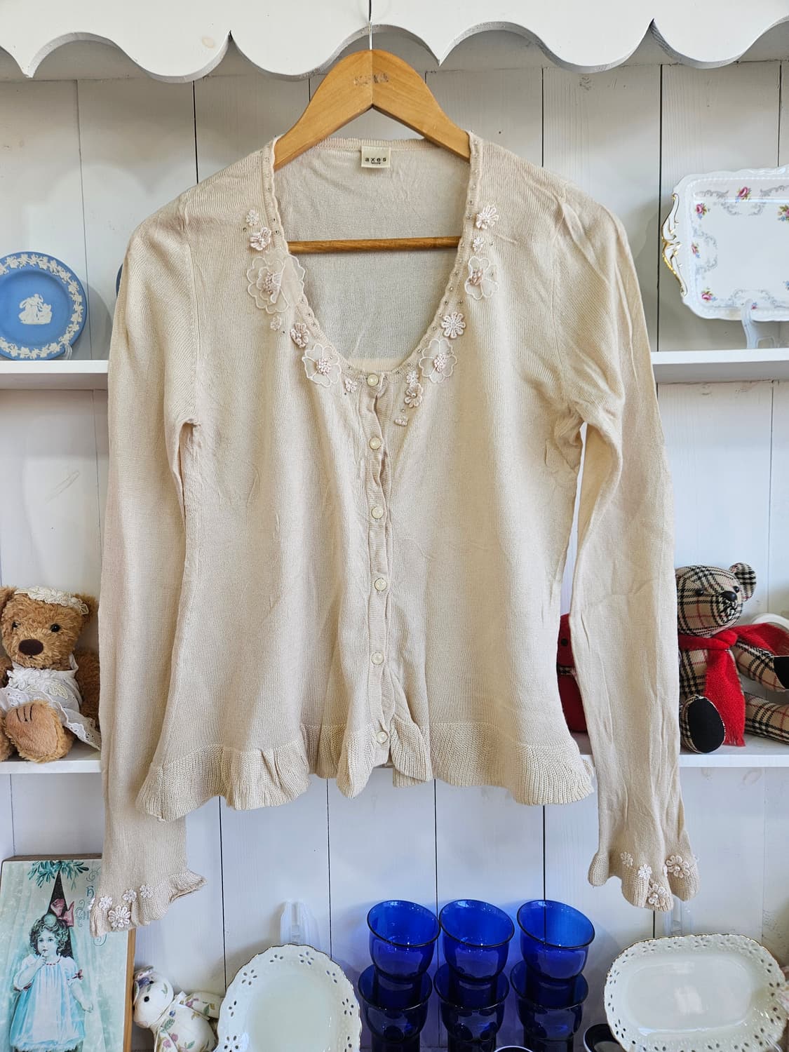 엑시즈팜(axes femme) 플라워 레이스 니트 가디건 상품이미지1