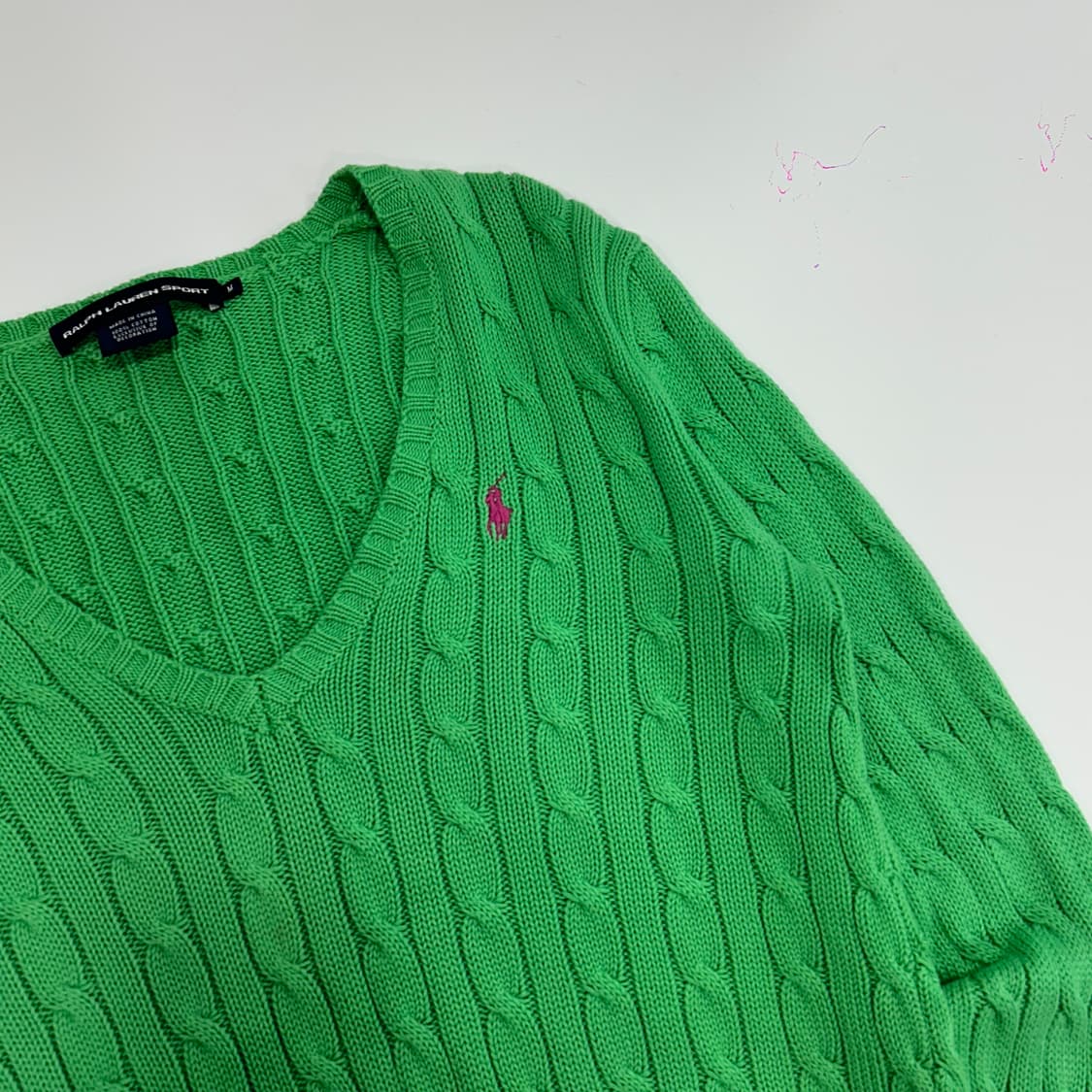 Polo 폴로 핑크 포니 그린 브이넥 케이블니트 상품이미지4