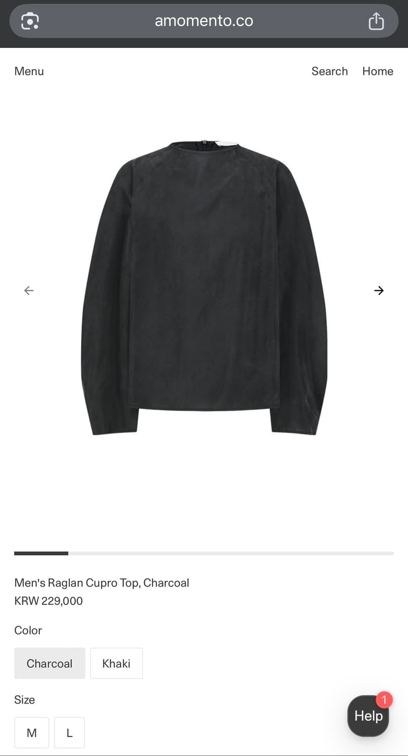 아모멘토26SS래글런 큐프로탑 차콜 상품이미지1