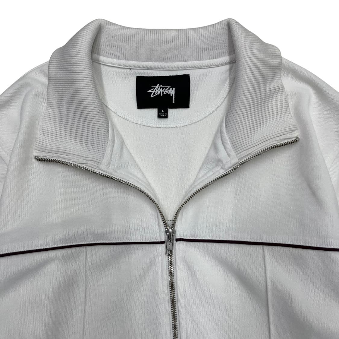 스투시 버건디 라인 화이트 집업 L 상품이미지4