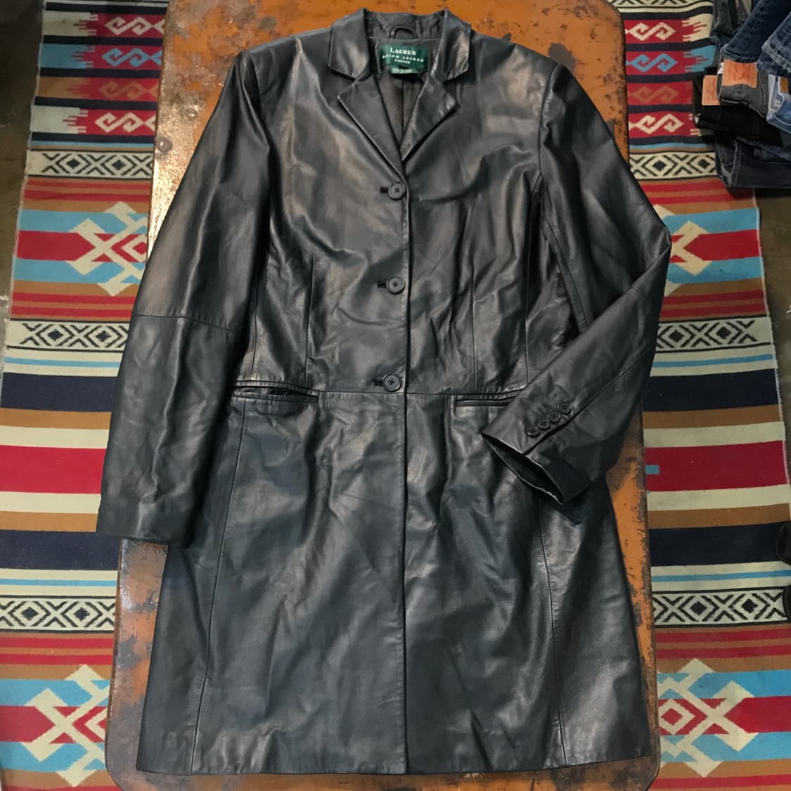 랄프로렌 그린라벨 3버튼 블랙 리얼 레더 양가죽 코트 자켓 여성 55 상품이미지1