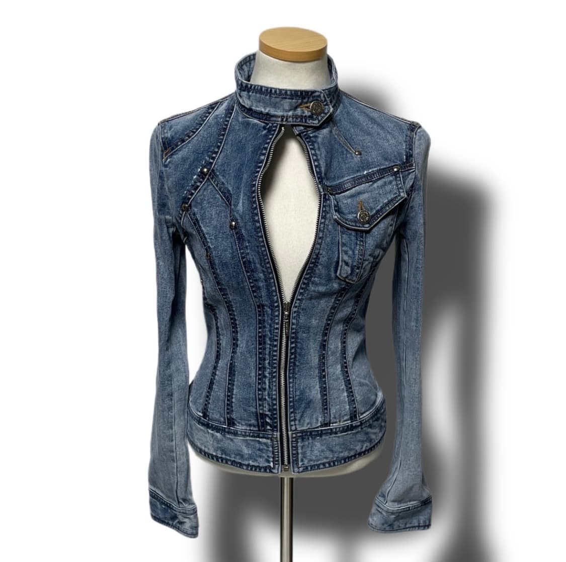 하이넥 청 데님 슬림핏 자켓 상품이미지1