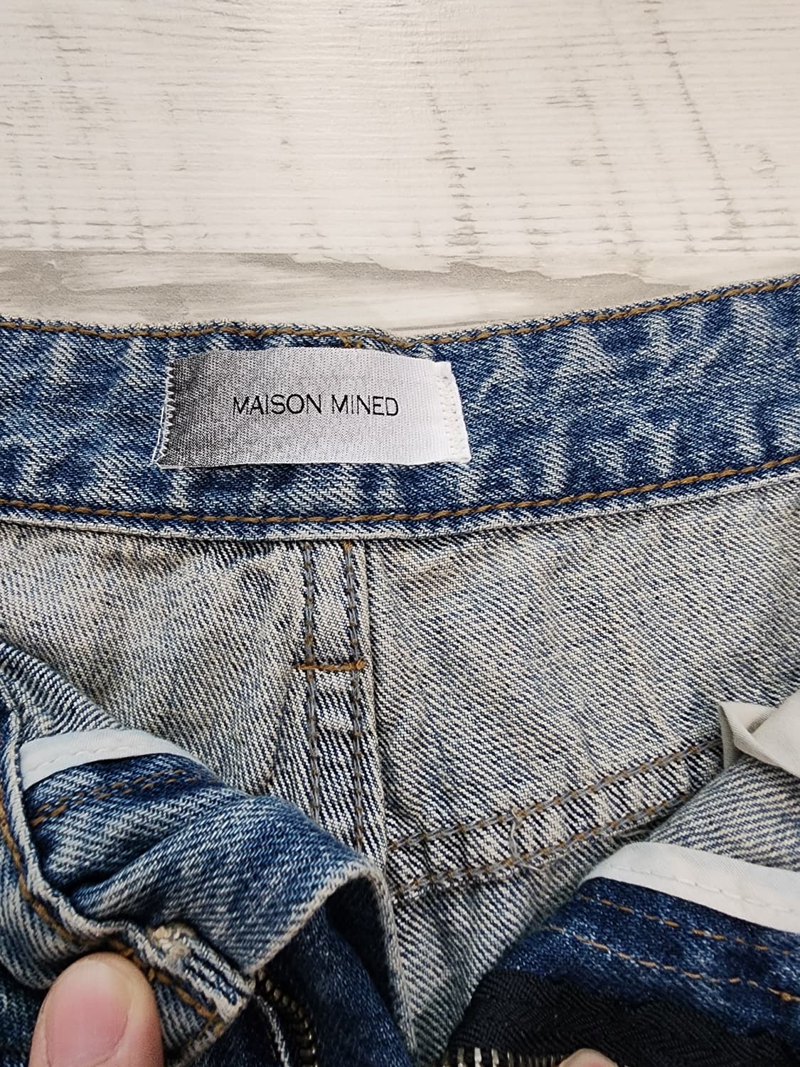 메종 미네드 데미지 워싱 데님 팬츠 팜.  (30~31)인치 연청 청바지 상품이미지5