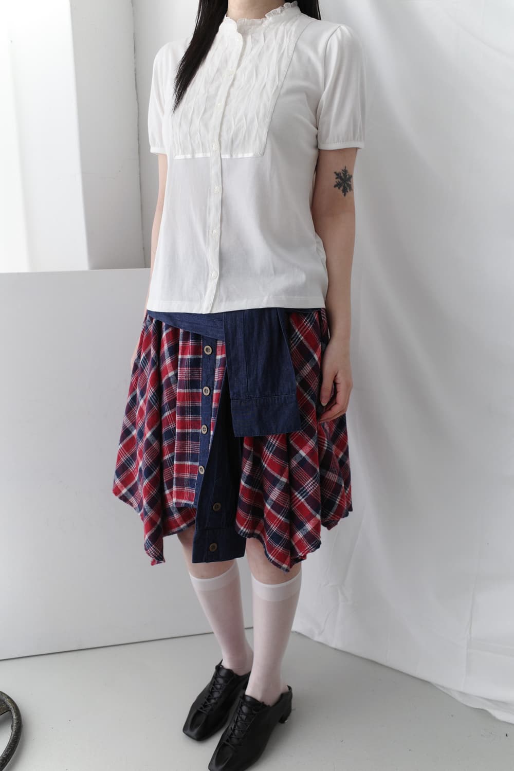 check unbalanced denim skirt  상품이미지7