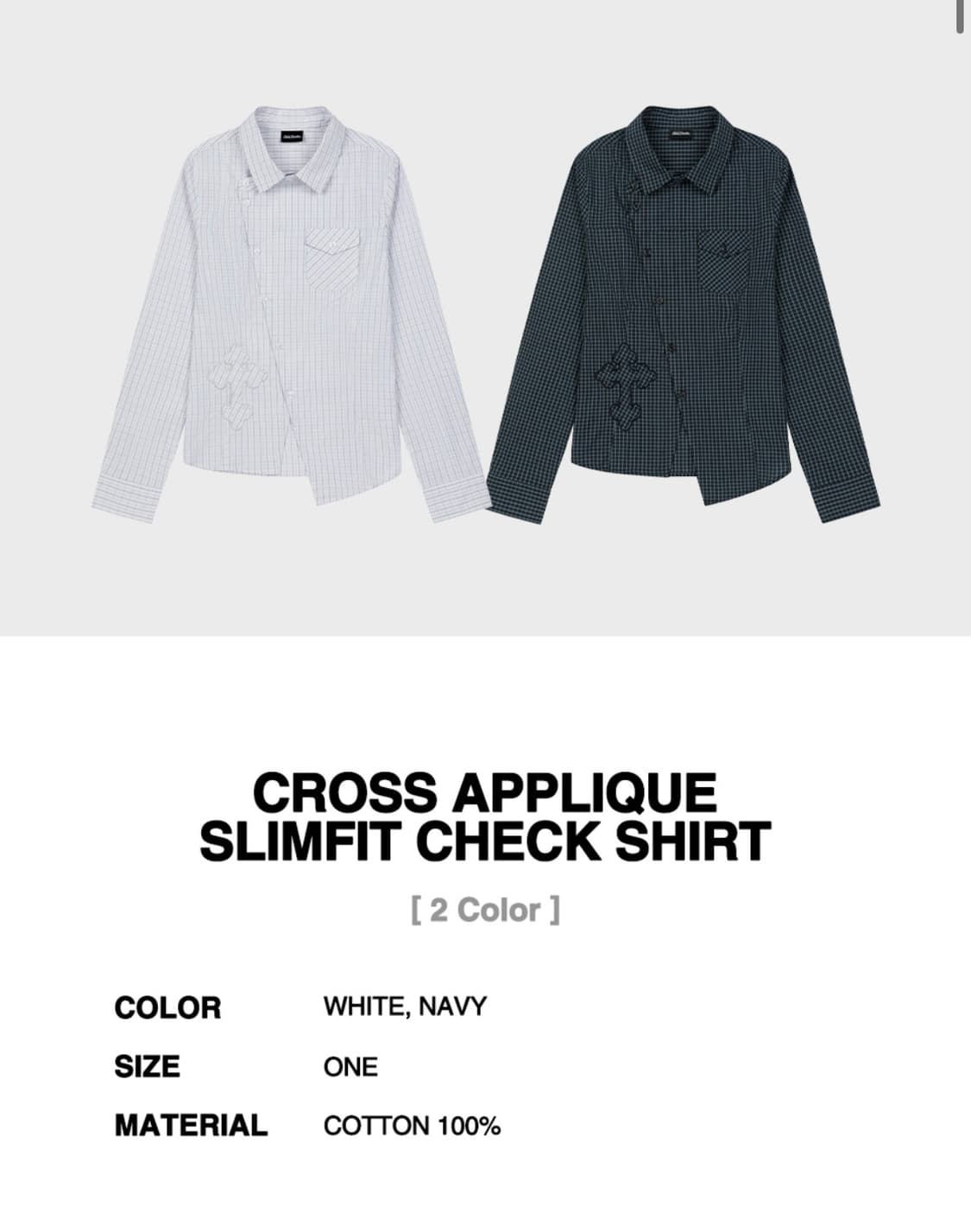 크로스 아플리케 슬림핏 체크 셔츠 네이비 NAVY 상품이미지3