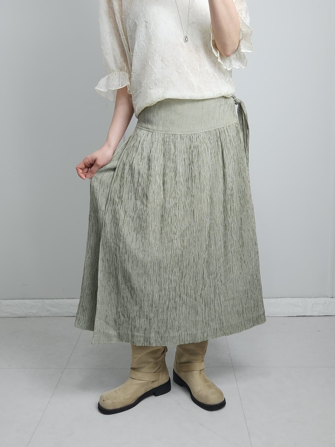 잔체크 랩 롱 스커트 상품이미지5