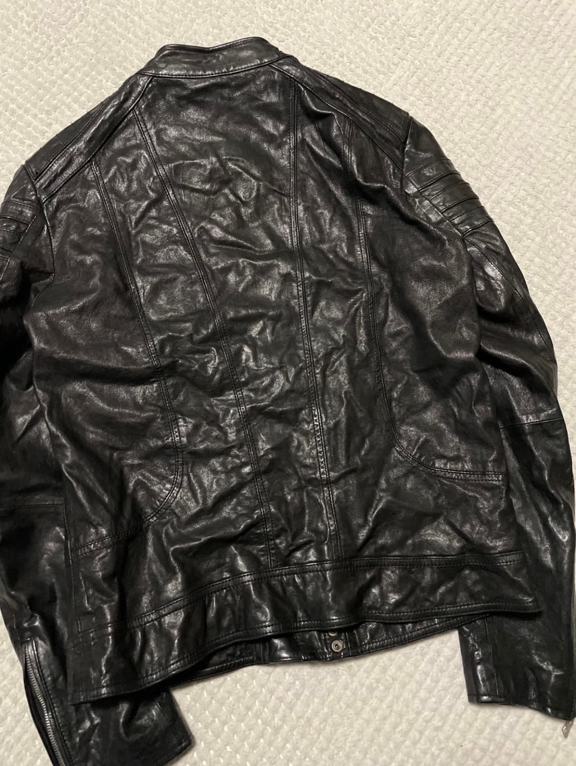 웨스턴 무드 이태리 램스킨 양가죽 바이커 절개 레더 자켓 상품이미지6